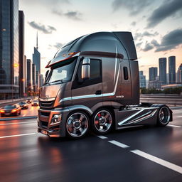 An eye-catching depiction of custom IVECO rims and wheels designed for a cutting-edge semi-truck