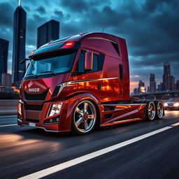 An eye-catching depiction of custom IVECO rims and wheels designed for a cutting-edge semi-truck