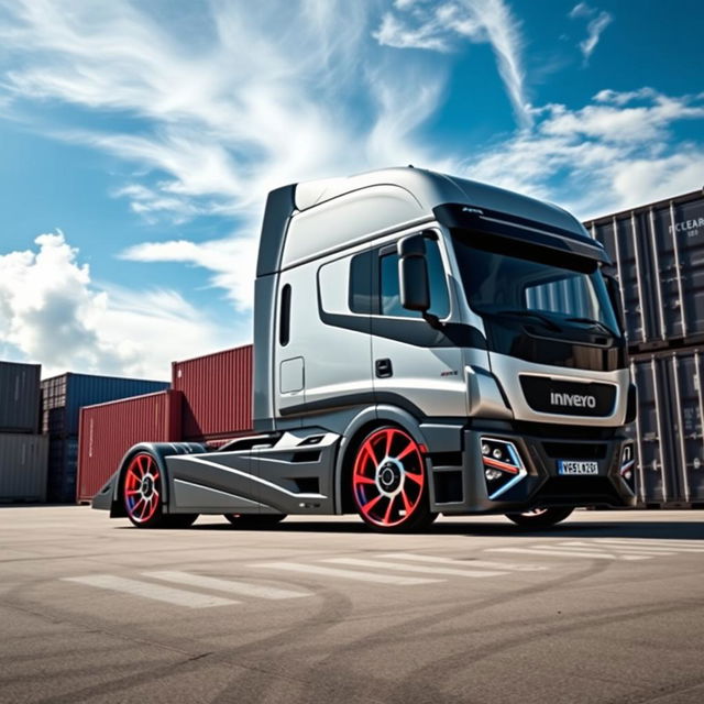 A stunning visual of custom IVECO rims and wheels designed for a cutting-edge semi-truck