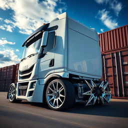 A stunning visual of custom IVECO rims and wheels designed for a cutting-edge semi-truck
