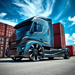 A stunning visual of custom IVECO rims and wheels designed for a cutting-edge semi-truck