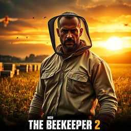 A cinematic poster for 'The Beekeeper 2' featuring Jason Statham as a rugged and intense beekeeper