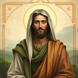 A serene and respectful depiction of Jesus as recognized in Islamic tradition, portrayed wearing traditional clothing reminiscent of historical Middle Eastern attire