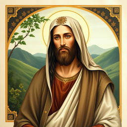 A serene and respectful depiction of Jesus as recognized in Islamic tradition, portrayed wearing traditional clothing reminiscent of historical Middle Eastern attire