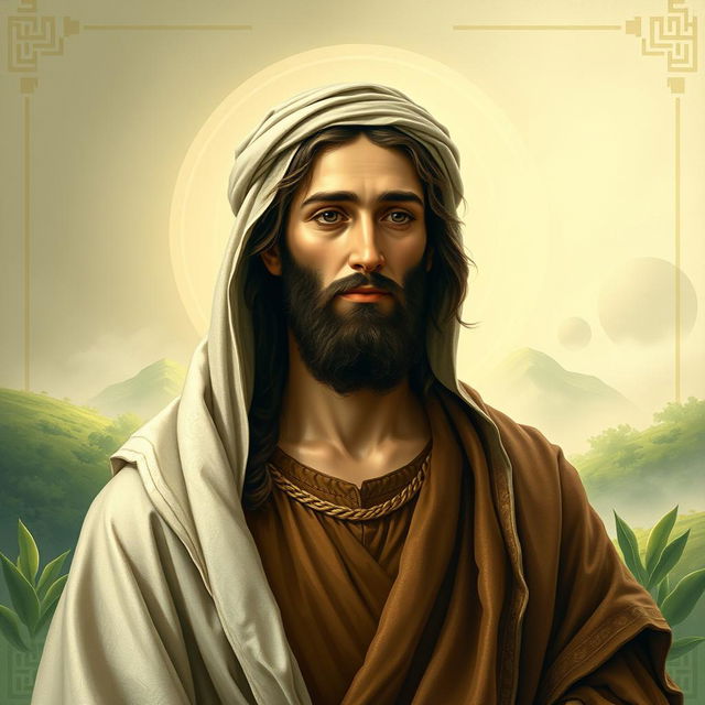 A serene and respectful depiction of Jesus as recognized in Islamic tradition, portrayed wearing traditional clothing reminiscent of historical Middle Eastern attire