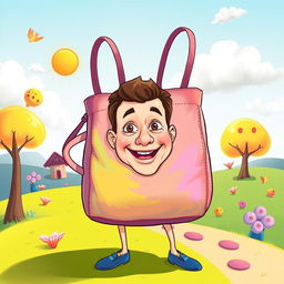 A humorous and surreal illustration featuring a body shaped like a bag, with a face affixed to it that resembles the user's face