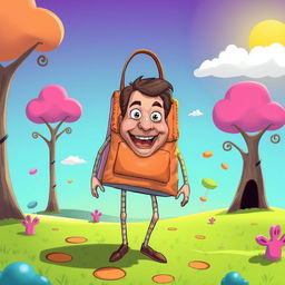 A humorous and surreal illustration featuring a body shaped like a bag, with a face affixed to it that resembles the user's face