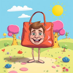 A humorous and surreal illustration featuring a body shaped like a bag, with a face affixed to it that resembles the user's face