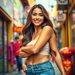 A confident woman with a curvy figure, showcasing her natural beauty