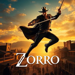 A dynamic and dramatic teaser trailer scene for a modern adaptation of 'The Mask of Zorro' (2025), featuring Keanu Reeves as a suave and charismatic Zorro, and Jenna Ortega as a spirited and adventurous heroine