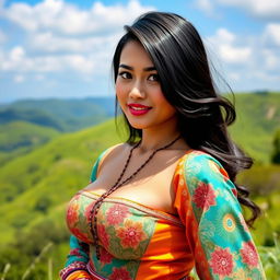 A stunning Acehnese woman with large, round breasts, radiating beauty and elegance