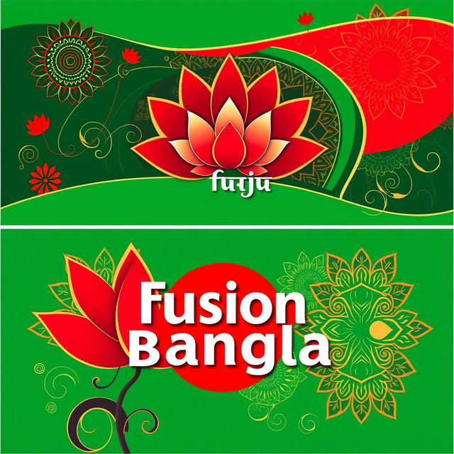 A vibrant and visually appealing Facebook cover photo for a brand named 'Fusion Bangla'