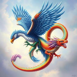 A majestic Garuda bird intertwined with a stunning dragon in a magnificent display of mythical creature art