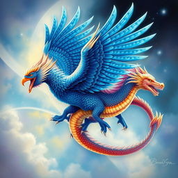 A majestic Garuda bird intertwined with a stunning dragon in a magnificent display of mythical creature art