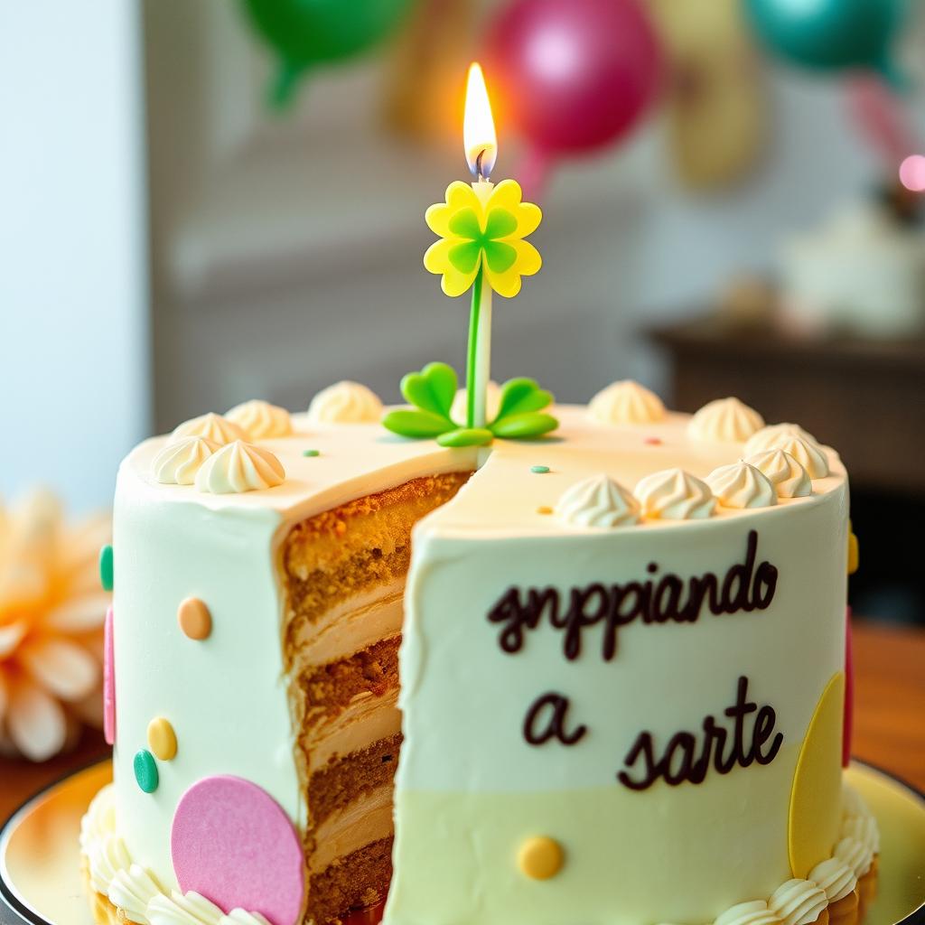 A beautifully decorated birthday cake with pastel colors, featuring a whimsical design