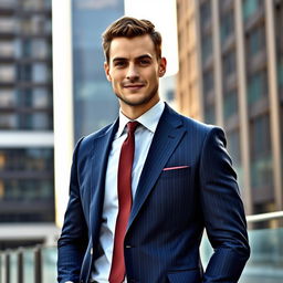 A stylish man in a perfectly tailored suit, exuding confidence and sophistication