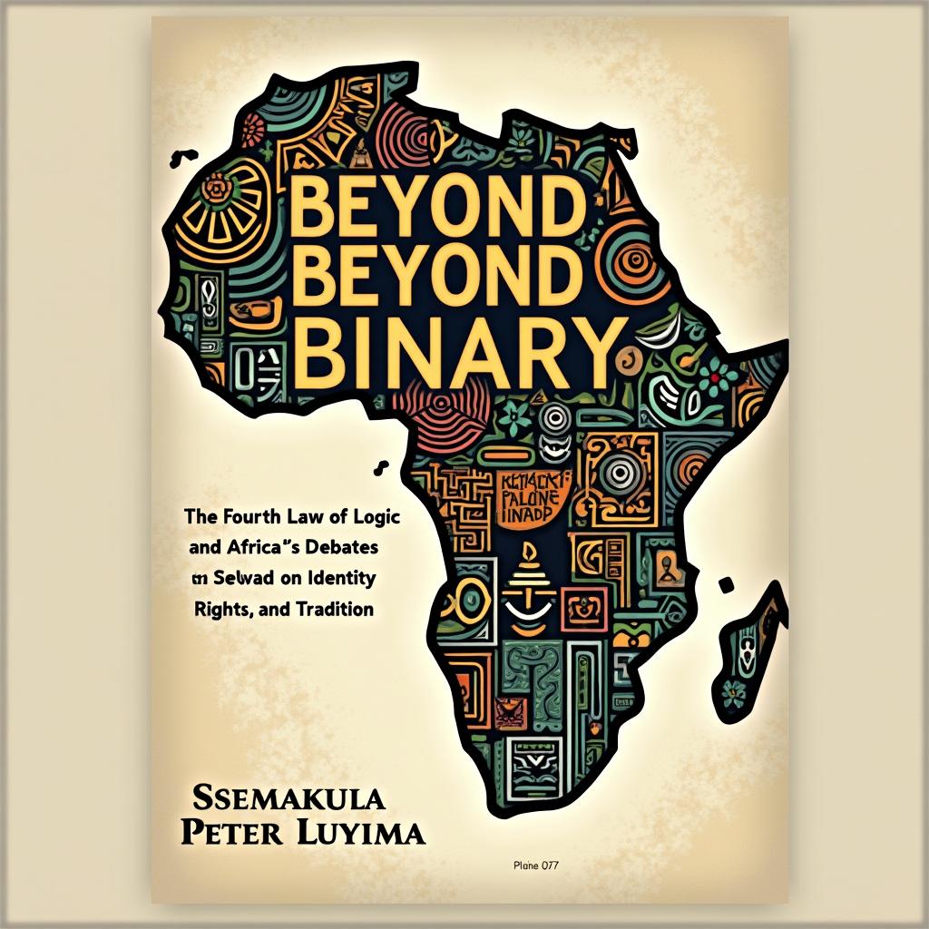 An engaging book cover design for "Beyond Binary: The Fourth Law of Logic and Africa’s Debate on Identity, Rights, and Tradition" by Ssemakula Peter Luyima