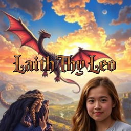 An edited image featuring a person in the foreground, with a majestic dragon soaring in the background
