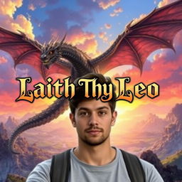 An edited image featuring a person in the foreground, with a majestic dragon soaring in the background