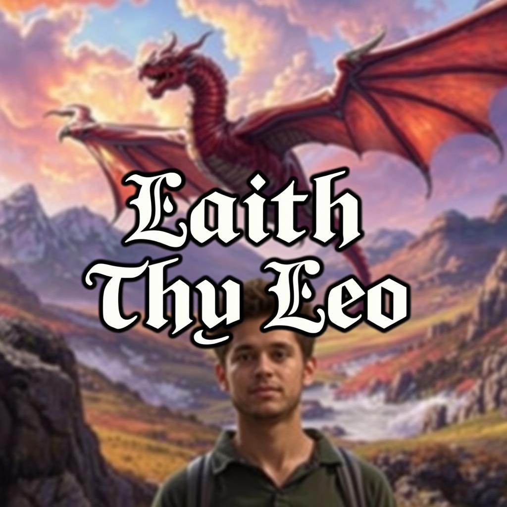 An edited image featuring a person in the foreground, with a majestic dragon soaring in the background