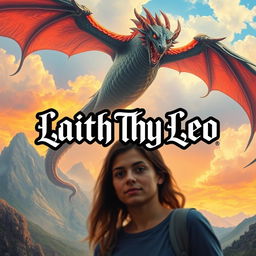 An edited image featuring a person in the foreground, with a majestic dragon soaring in the background