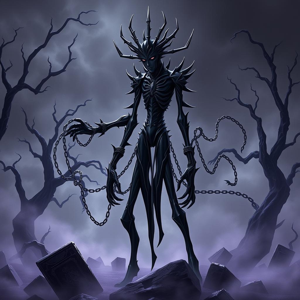 A new JoJo stand named 'Nativity in Black', inspired by the Black Sabbath album, featuring a slender, sinister figure with an aura of darkness