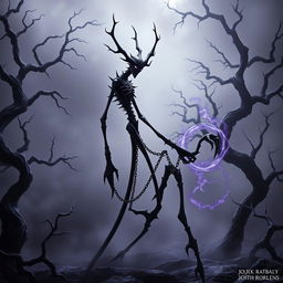 A new JoJo stand named 'Nativity in Black', inspired by the Black Sabbath album, featuring a slender, sinister figure with an aura of darkness