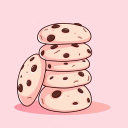 A cute cartoon-style image featuring a stack of cookies with varying textures and designs