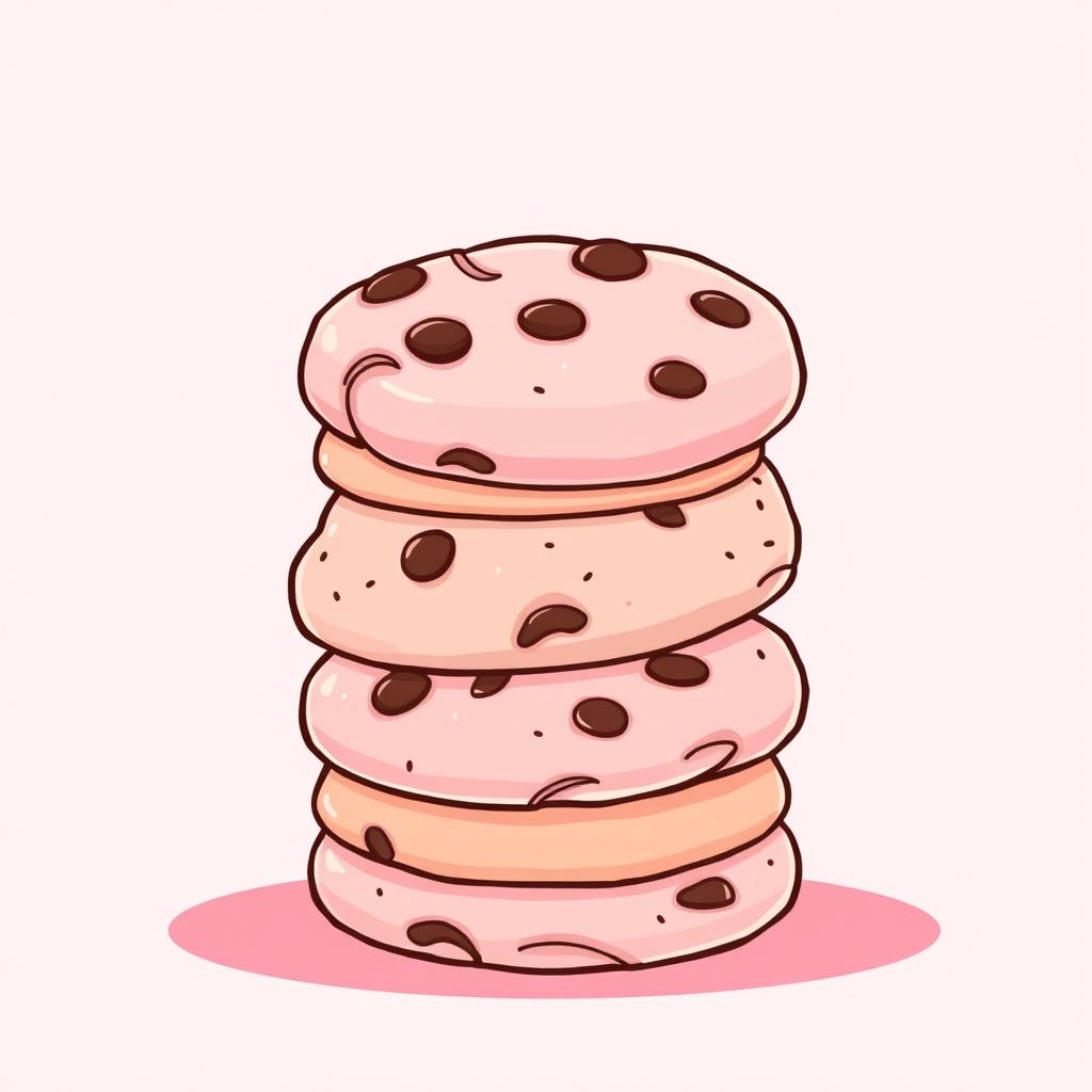 A cute cartoon-style image featuring a stack of cookies with varying textures and designs