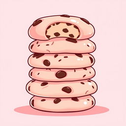 A cute cartoon-style image featuring a stack of cookies with varying textures and designs