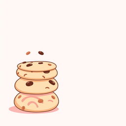 A whimsical cartoon-style illustration showcasing a stack of cookies positioned at the corner of the image