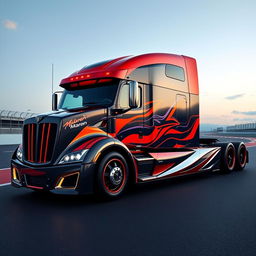 A custom-cutting-edge semi-truck featuring stunning McLaren Racing rims and wheels