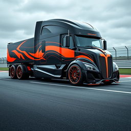A custom-cutting-edge semi-truck featuring stunning McLaren Racing rims and wheels