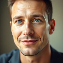 A portrait of a handsome man with clear skin and a small neat beard, looking confidently at the camera