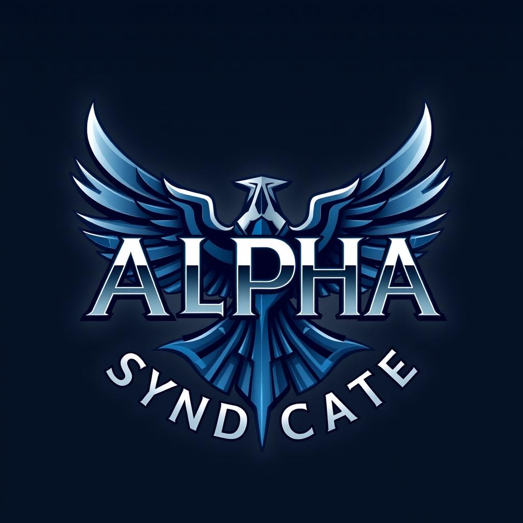 An intricately designed logo for the fictional "Alpha Syndicate", featuring a bold, modern typeface that conveys strength and sophistication