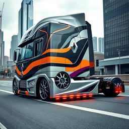 A striking image featuring custom Renault rims mounted on a sleek and modern semi-truck, showcasing innovative design elements and cutting-edge technology