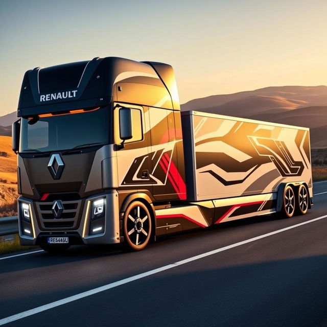 A captivating image of custom Renault rims designed for a cutting-edge semi-truck, showcasing a blend of modern aesthetics and technical innovation