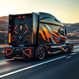 A captivating image of custom Renault rims designed for a cutting-edge semi-truck, showcasing a blend of modern aesthetics and technical innovation