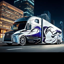 An impressive image showcasing custom Lexus rims designed for a cutting-edge semi-truck, capturing a blend of luxury and power