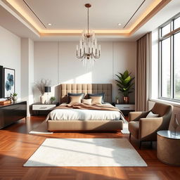 A modern and luxurious couple's bedroom measuring 4 x 3