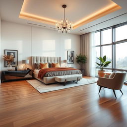 A modern and luxurious couple's bedroom measuring 4 x 3