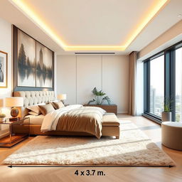 A modern luxurious bedroom measuring 4 x 3