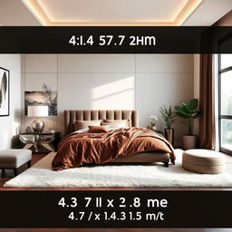 A modern luxurious bedroom measuring 4 x 3