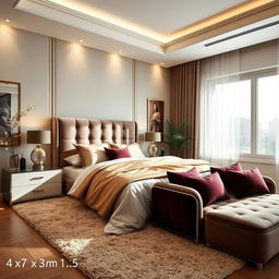 A modern luxurious bedroom measuring 4 x 3