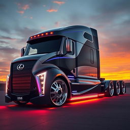 A stunningly detailed image of a custom semi-truck showcasing cutting-edge Lexus rims and wheels