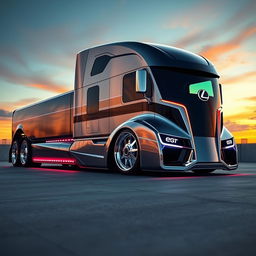 A stunningly detailed image of a custom semi-truck showcasing cutting-edge Lexus rims and wheels