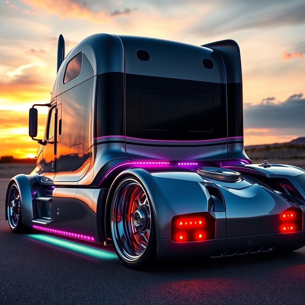 A stunningly detailed image of a custom semi-truck showcasing cutting-edge Lexus rims and wheels