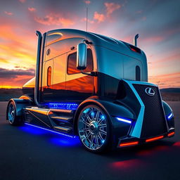 A stunningly detailed image of a custom semi-truck showcasing cutting-edge Lexus rims and wheels