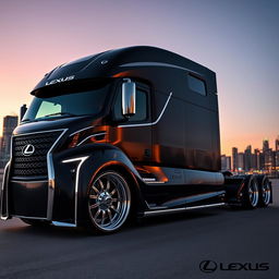 An impressive image of a cutting-edge semi-truck featuring custom Lexus rims and wheels