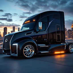 An impressive image of a cutting-edge semi-truck featuring custom Lexus rims and wheels